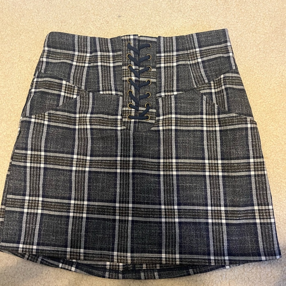 Heart loom plaid mini skirt XS
